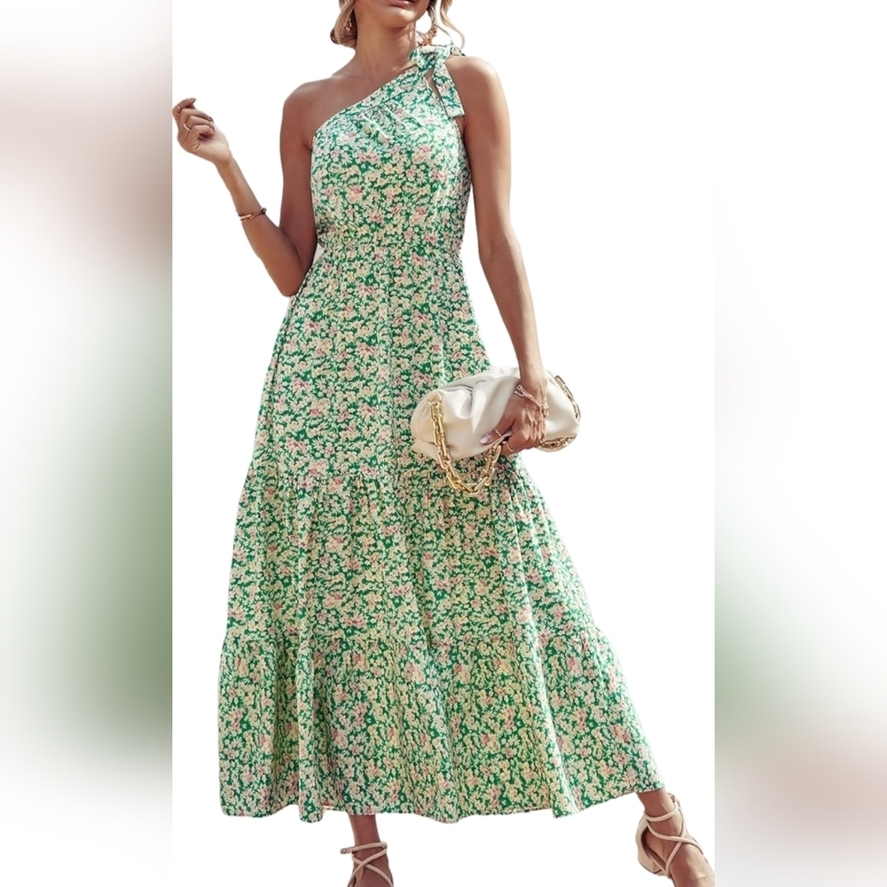 Pretty Garden Womens One Knot  Shoulder Bohemian Tiered‎ Ruffle Dress Size XXL